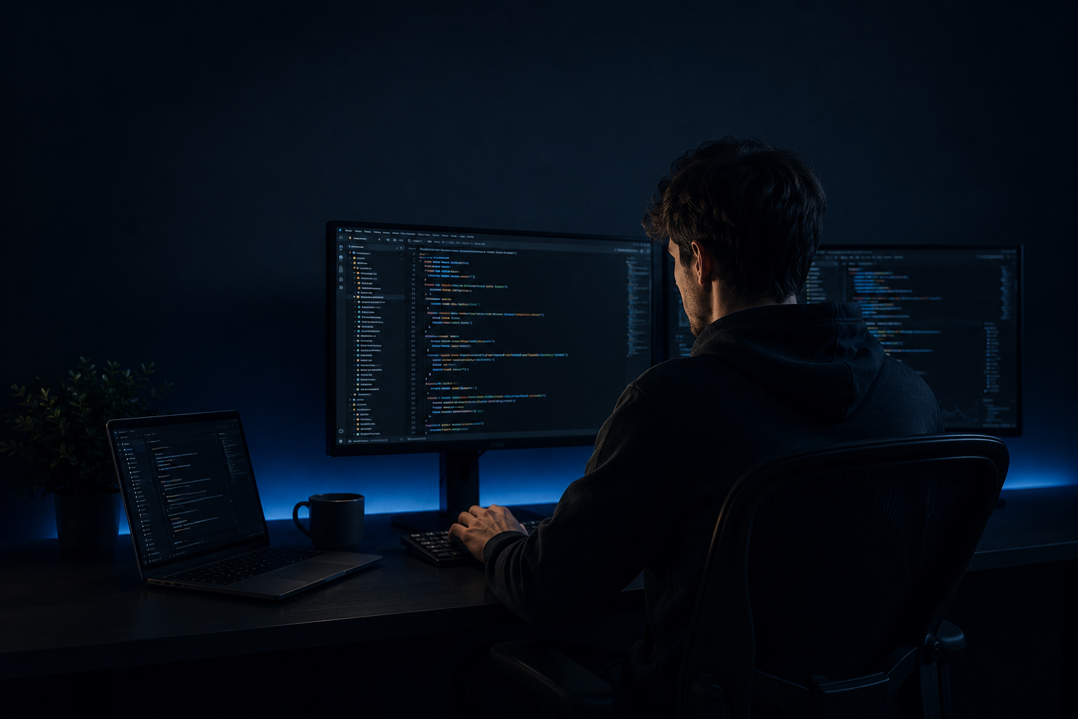 Image of a man programming on his computer