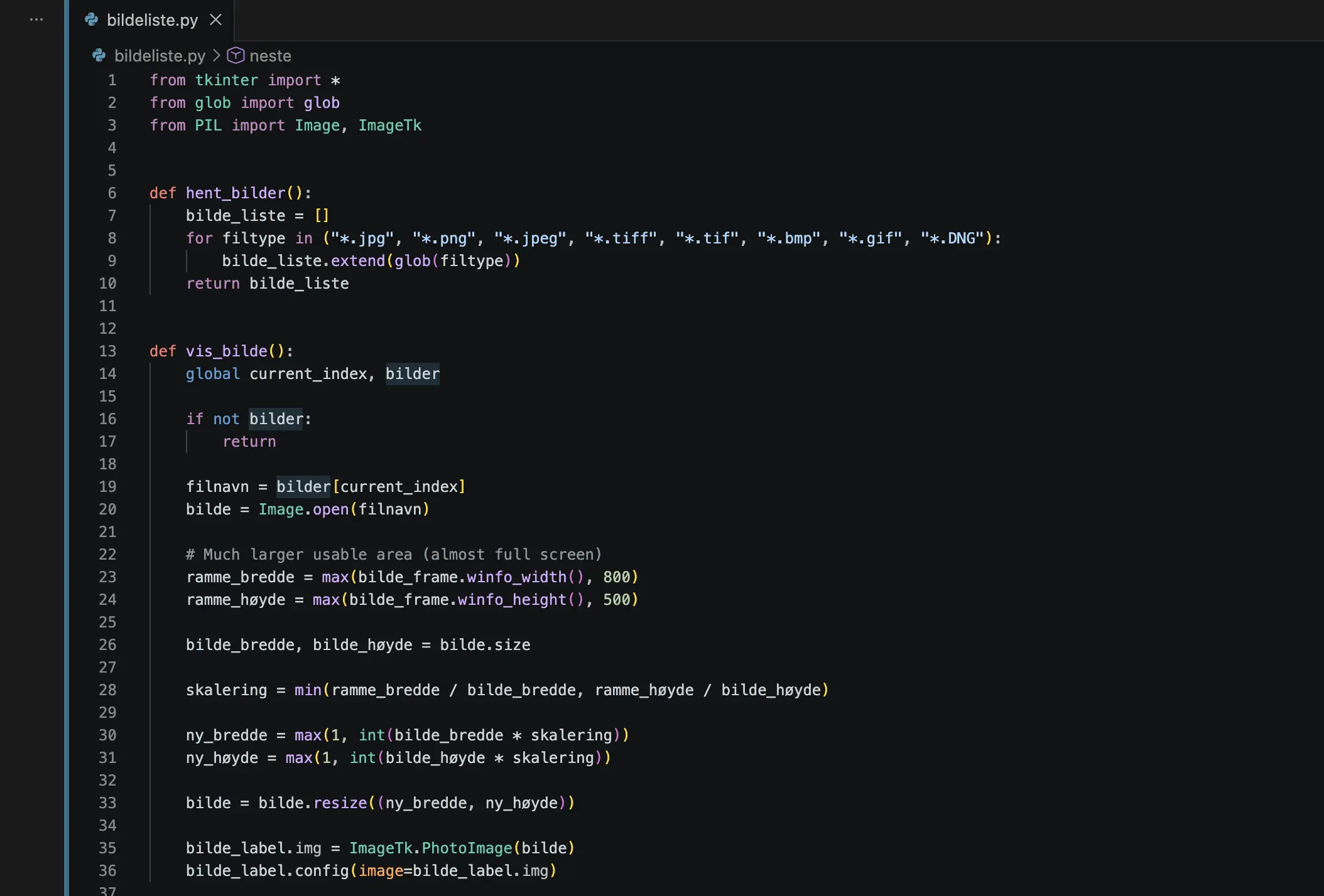 Python Tkinter image carousel application built in VS Code